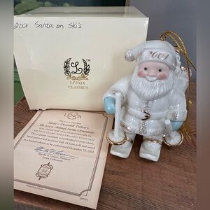 Lenox 2001 Santa's Downhill Delivery Annual Christmas Tree ORNAMENT With Box SKI